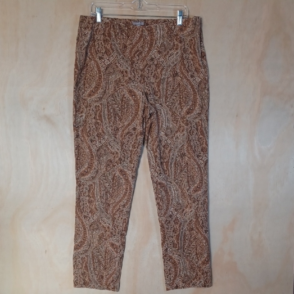 J.Jill Paisley Tan Pants, Stretch, High Rise, Straight Leg, Side Zipper, 12 Tall